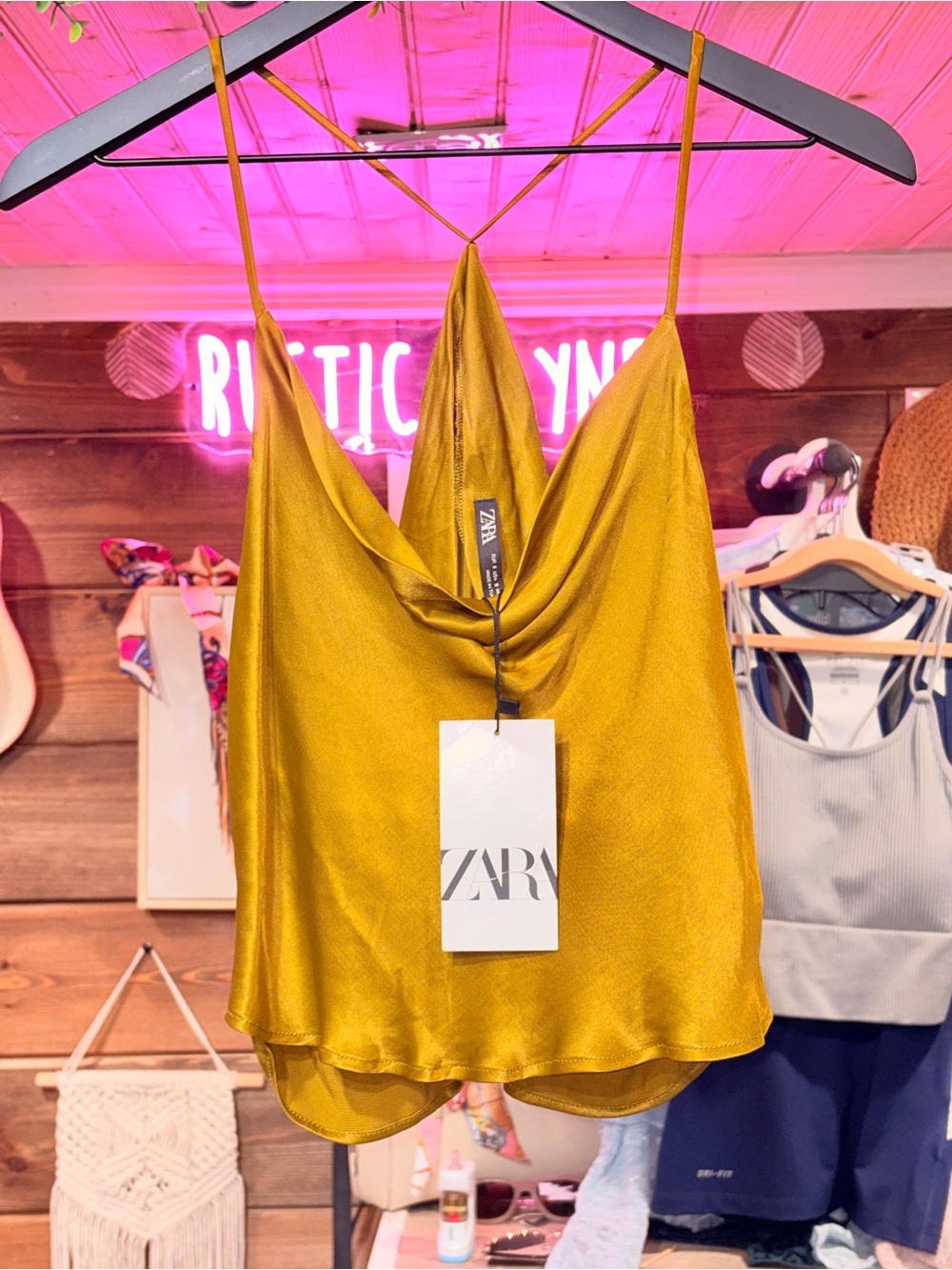 ZARA Satin Cowl Neck Camisole in Mustard Yellow